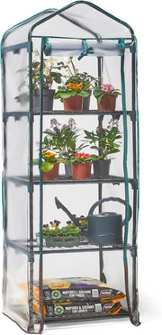 4-Tier Mini Greenhouse | Compact PVC Grow House | Steel Frame | Roll-Up Door
