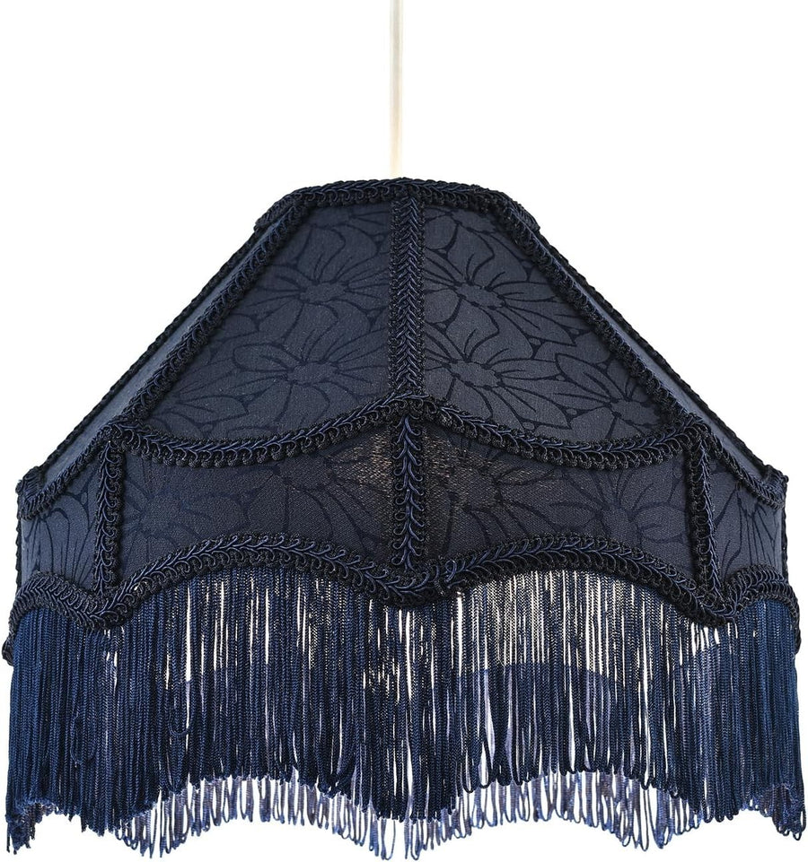 Victorian Floral Empire Lamp Shade Midnight Blue Jacquard 12"