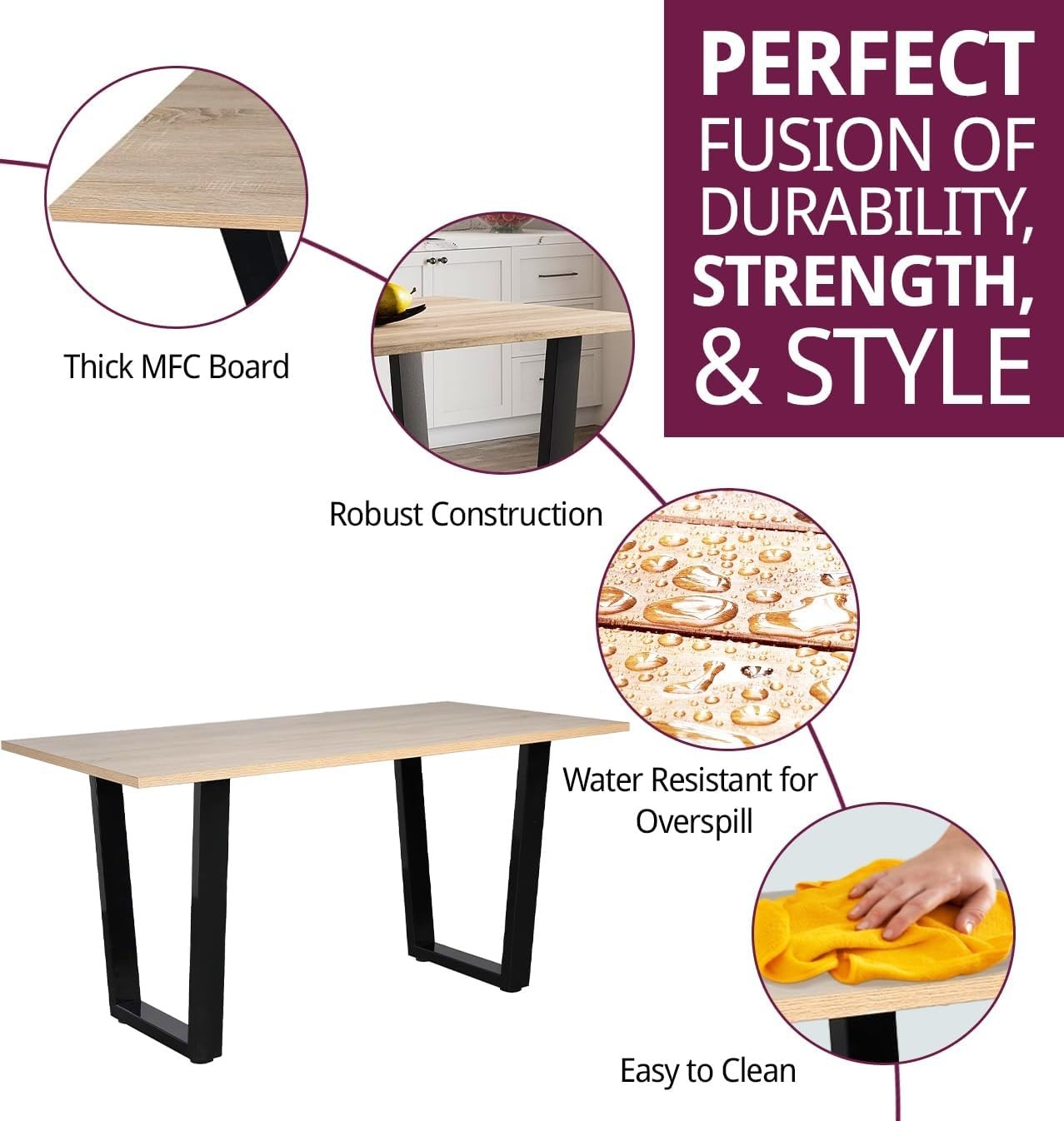 Industrial Oak Dining Table 150cm Metal Legs, 4-6 Seater Modern Home