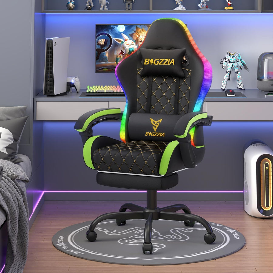 Gaming Chair LED Lights Recliner Footrest Ergonomic High Back