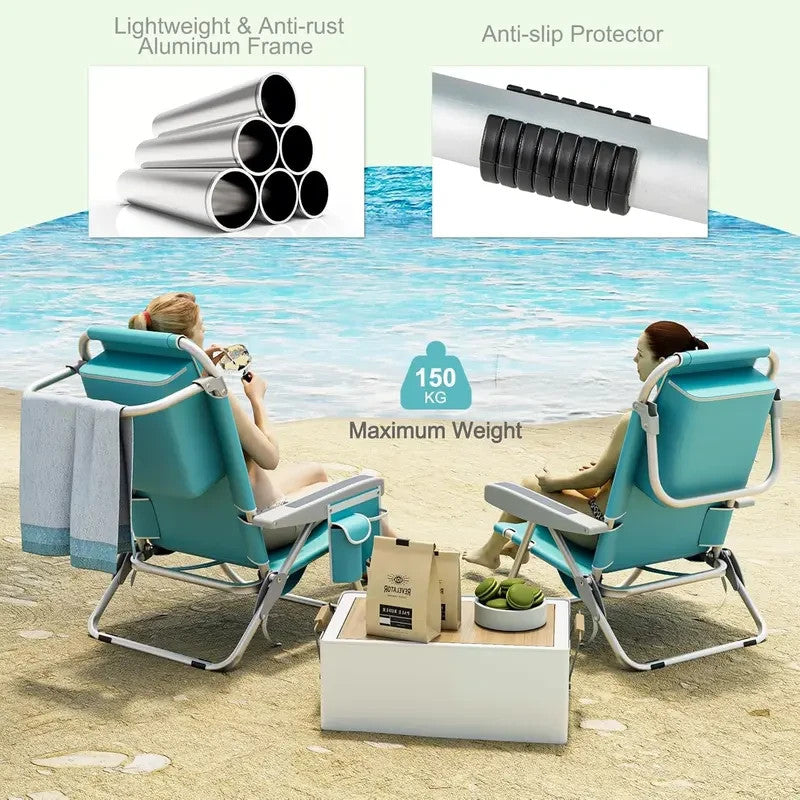 Folding Backpack Beach Chair 5-Position Recliner W/ Towel Rack