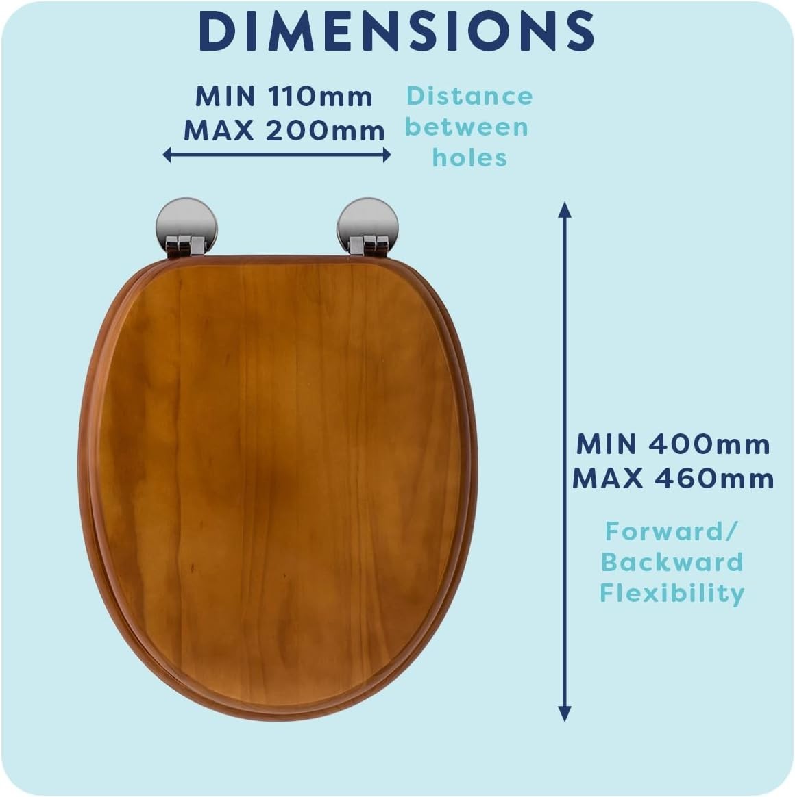 Davos Flexi-Fix Wooden Toilet Seat Antique Pine Adjustable Hinges Antibacterial