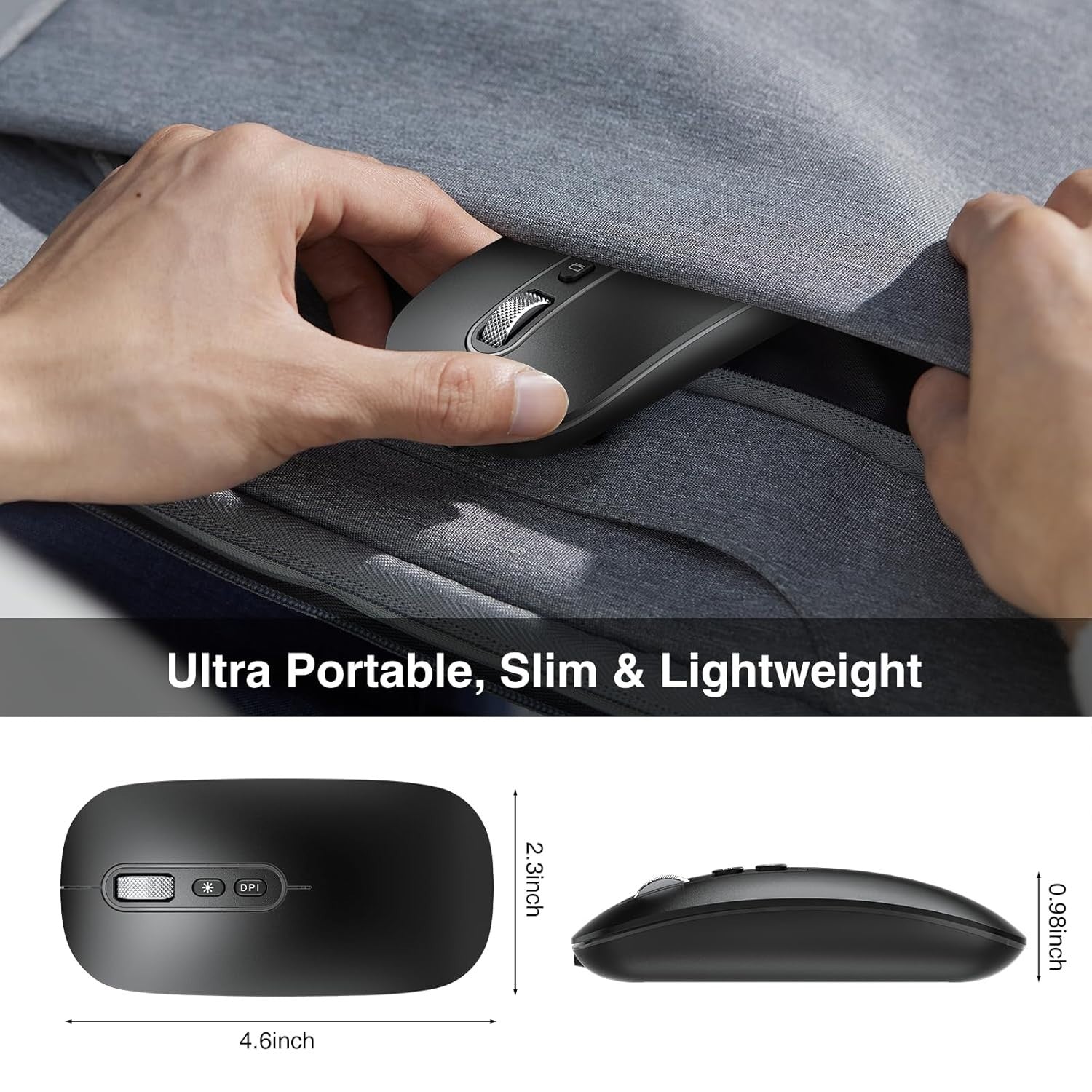 Bluetooth Wireless Mouse Rechargeable Silent USB Slim Black