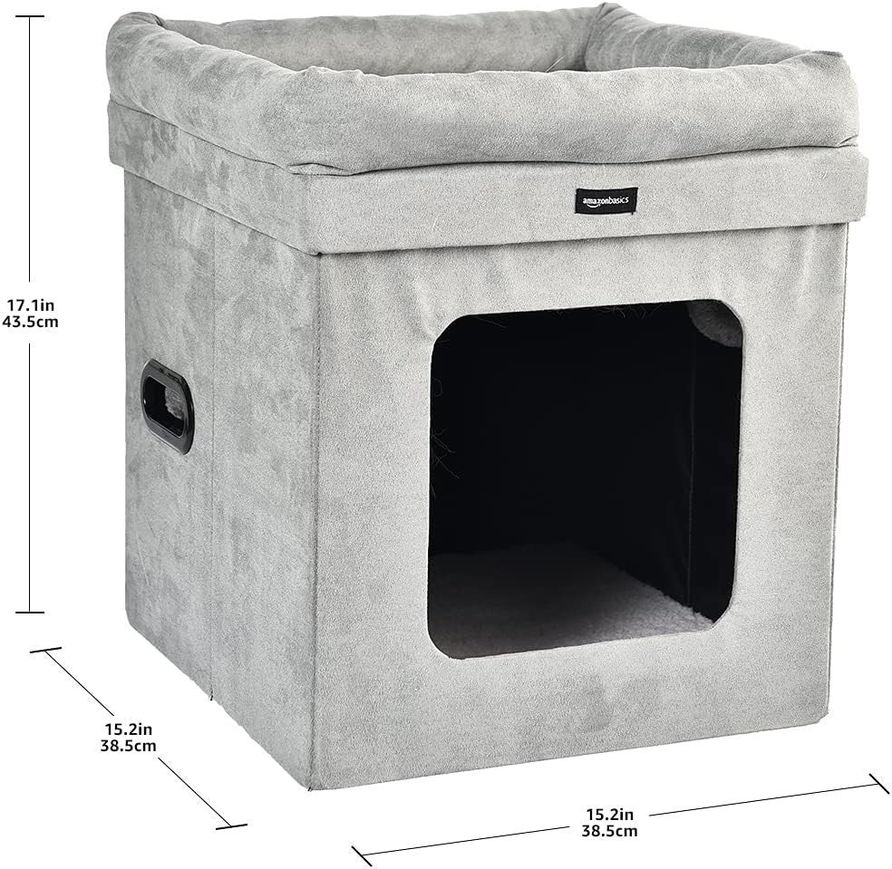 Collapsible Cat House Bed Indoor Cube Hideaway Soft Sherpa Pet Cave
