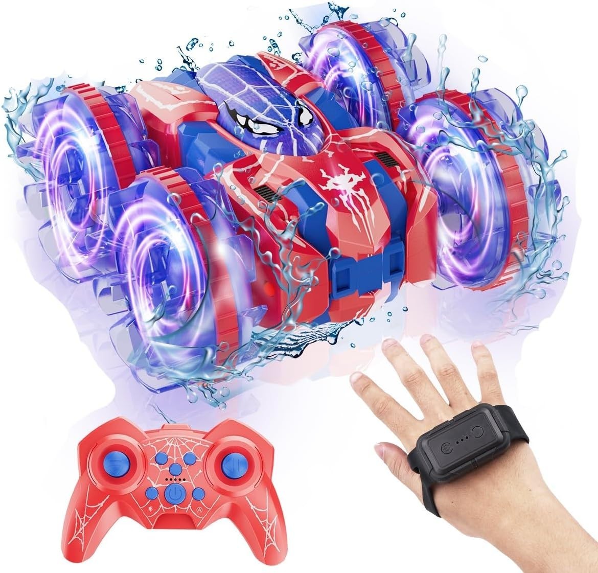 4WD Waterproof RC Stunt Car 360° Rotation Amphibious LED Toy for Kids 3-12