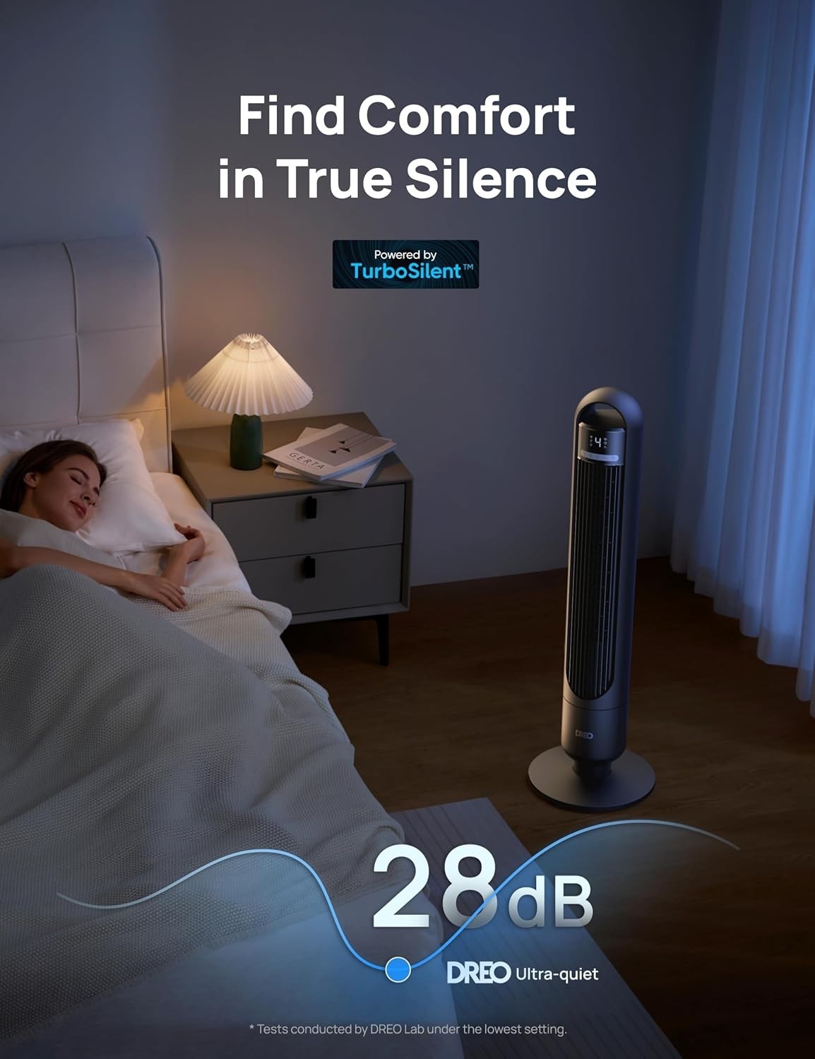 Black 25ft Tower Fan Silent 28dB 90° Oscillating LED Display Remote Timer 6Speed