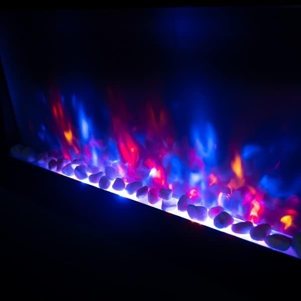 Wall Mounted Electric Fireplace 90cm Black Glass LED Flame Log & Pebble Effect