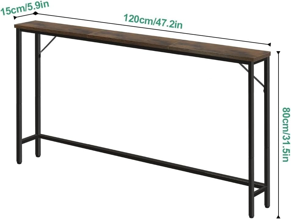 Slim Industrial Console Table 120cm, Compact Sturdy Display Desk for Hallway