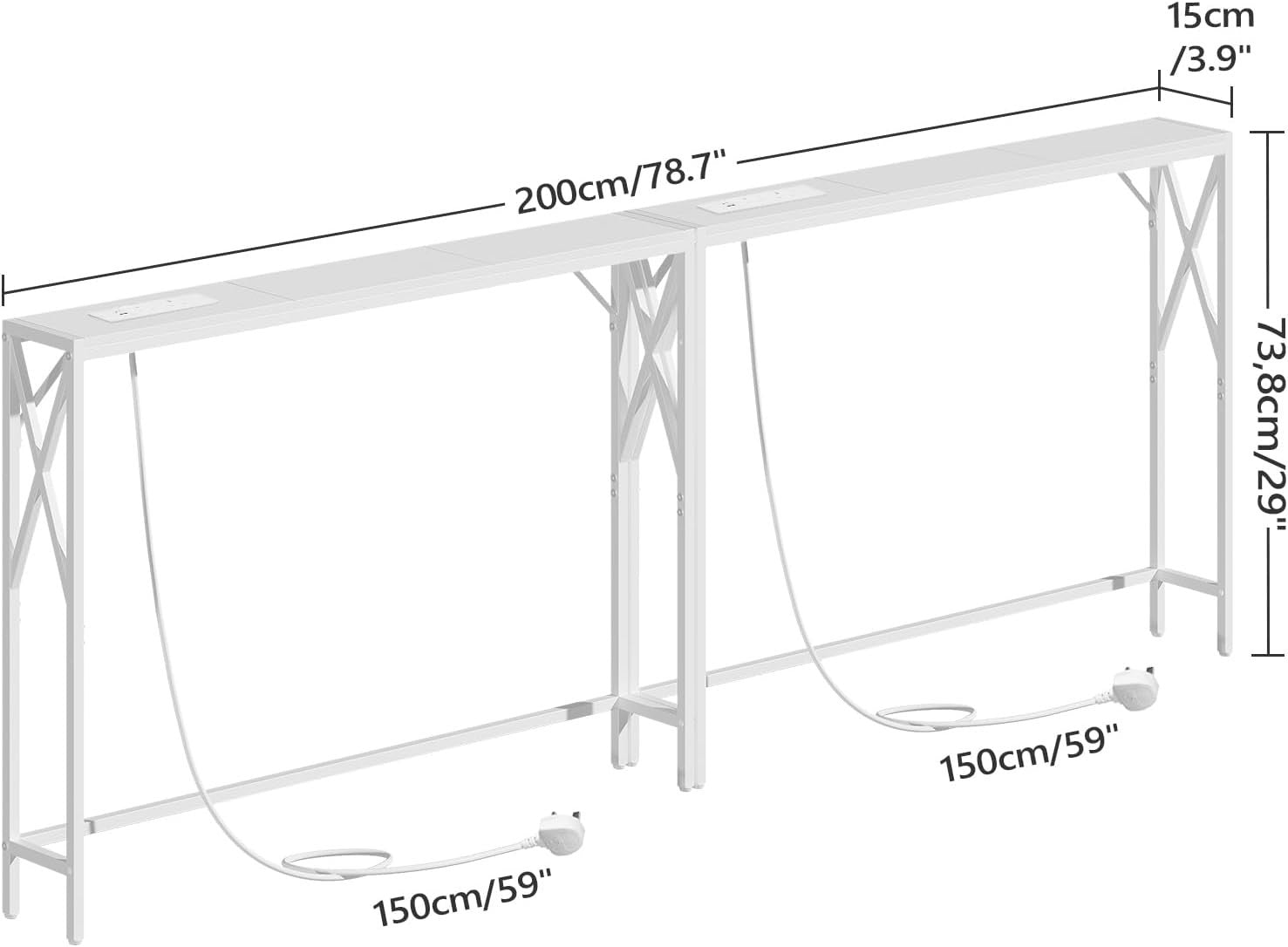 2x Slim Console Tables with USB Charging – 100cm Entryway or Sofa Table
