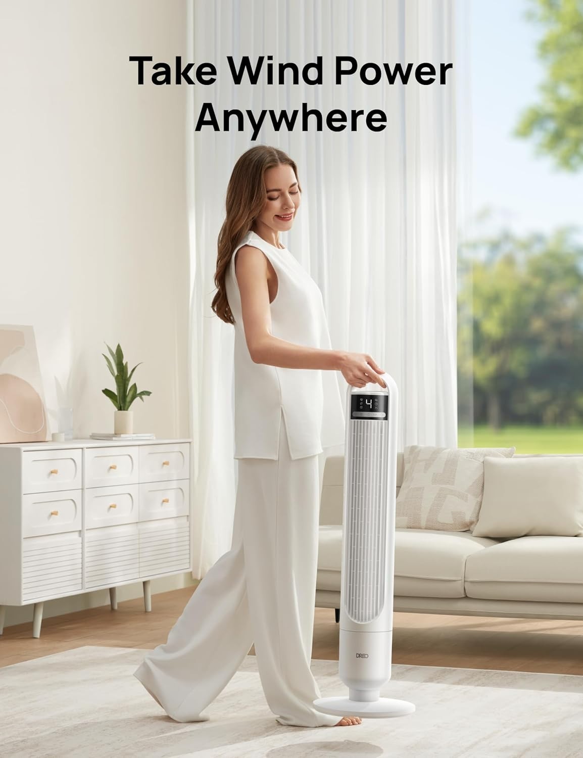 White 25ft Tower Fan Silent 28dB 90° Oscillating LED Display Remote Timer 6Speed