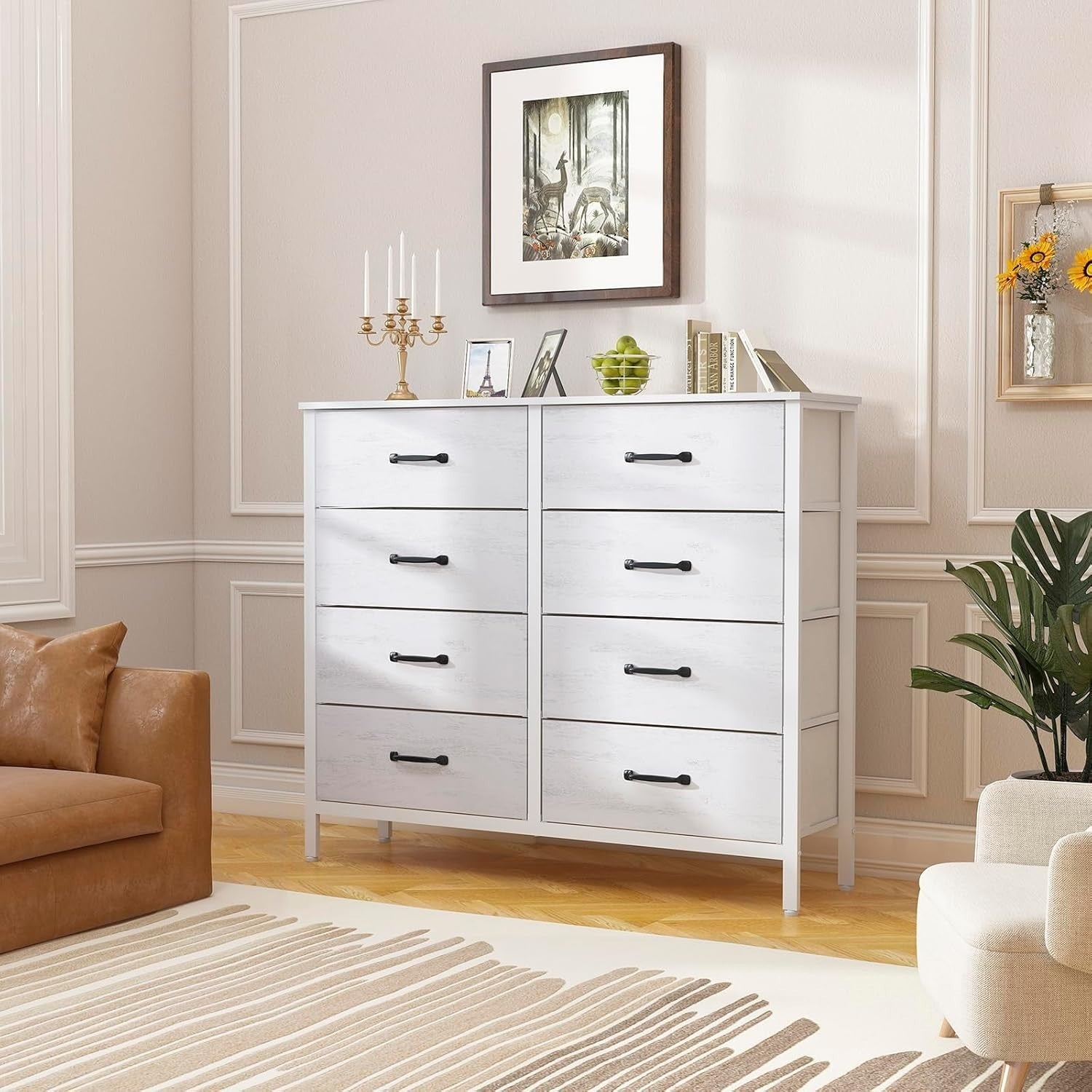 8 Drawer Wide White Chest Storage Cabinet Bedroom Dresser Modern