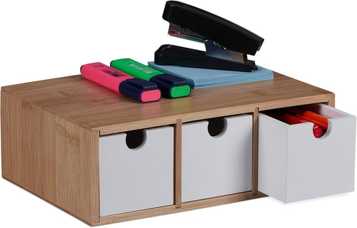 Desk Organiser with 3 Drawers – Bamboo Storage Box for Office & Home