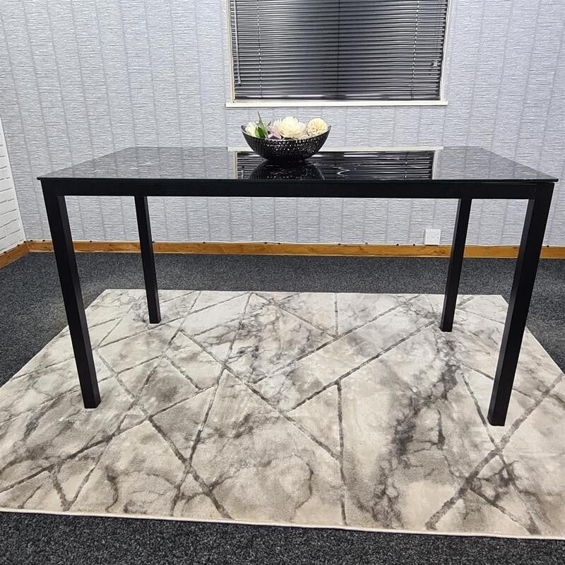 Black Glass Dining Table for 4 Modern Rectangular Kitchen Room MDF 120cm