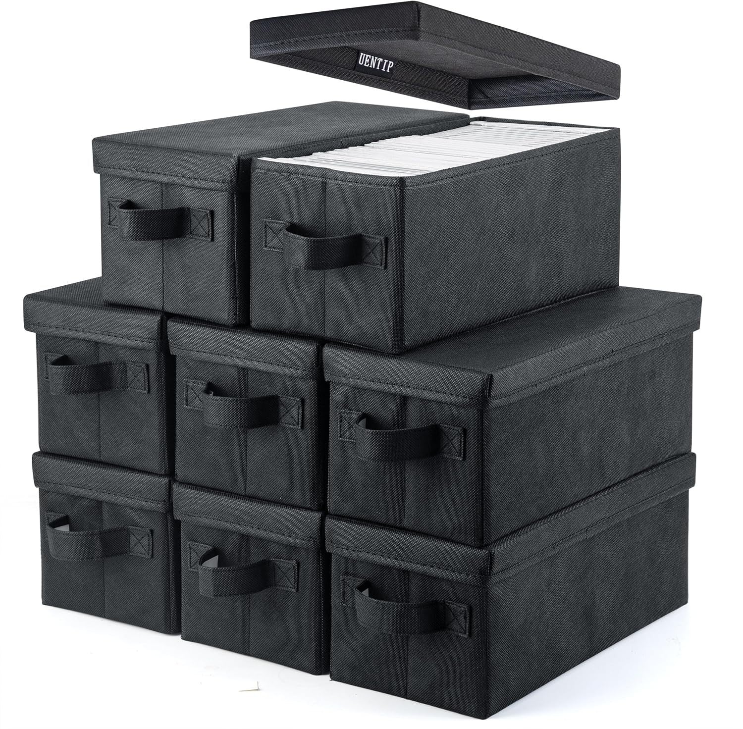 240 CD Storage Boxes 8 Pack Stackable Fabric Media Organizer Black