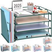 4-Tier Desk Organizer with Magazine Rack – Metal File & Paper Storage, Green