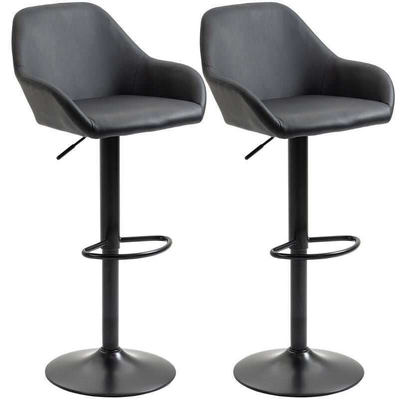 2x Adjustable Swivel Bar Stools Black PU Leather Chairs Kitchen Breakfast