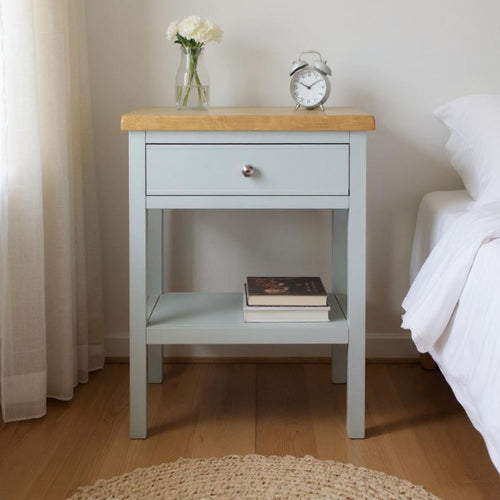 Wide Grey Console Table with Drawer Oak Top Hallway Side Table Storage