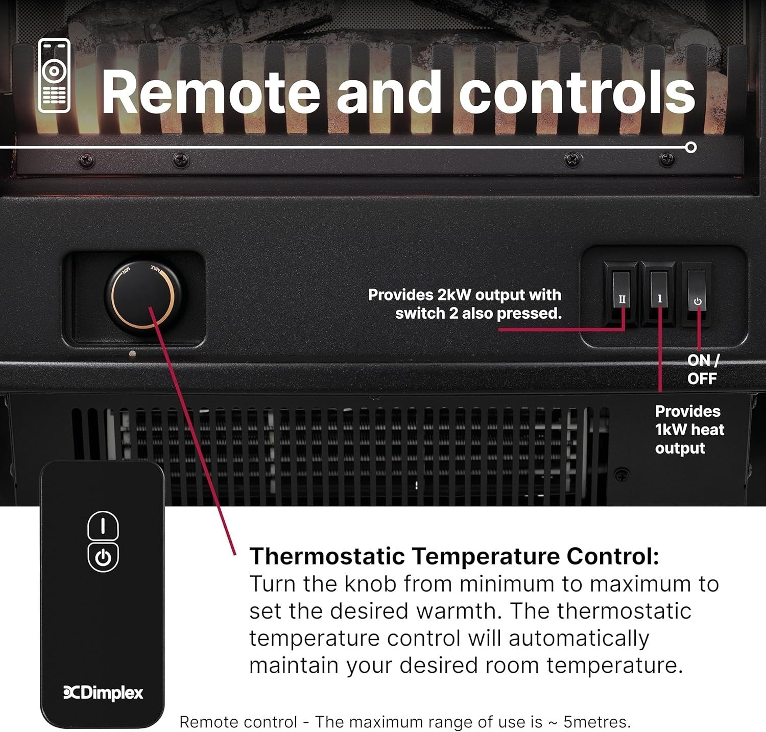Freestanding Electric Stove 2000W LED Flame Effect Remote Control Heater