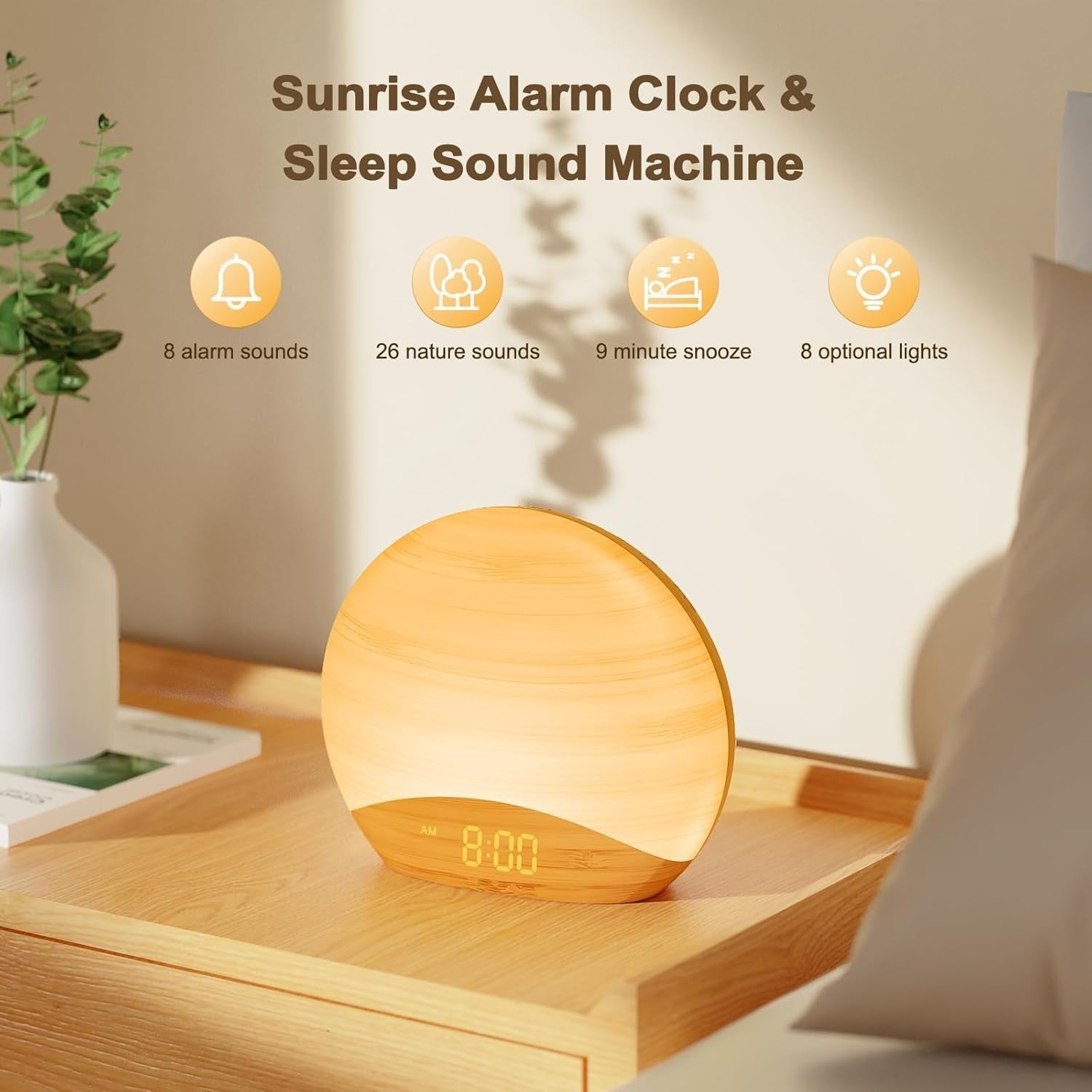 Sunrise Alarm Clock with 26 Sleep Sounds, Night Light & Dimmable LED