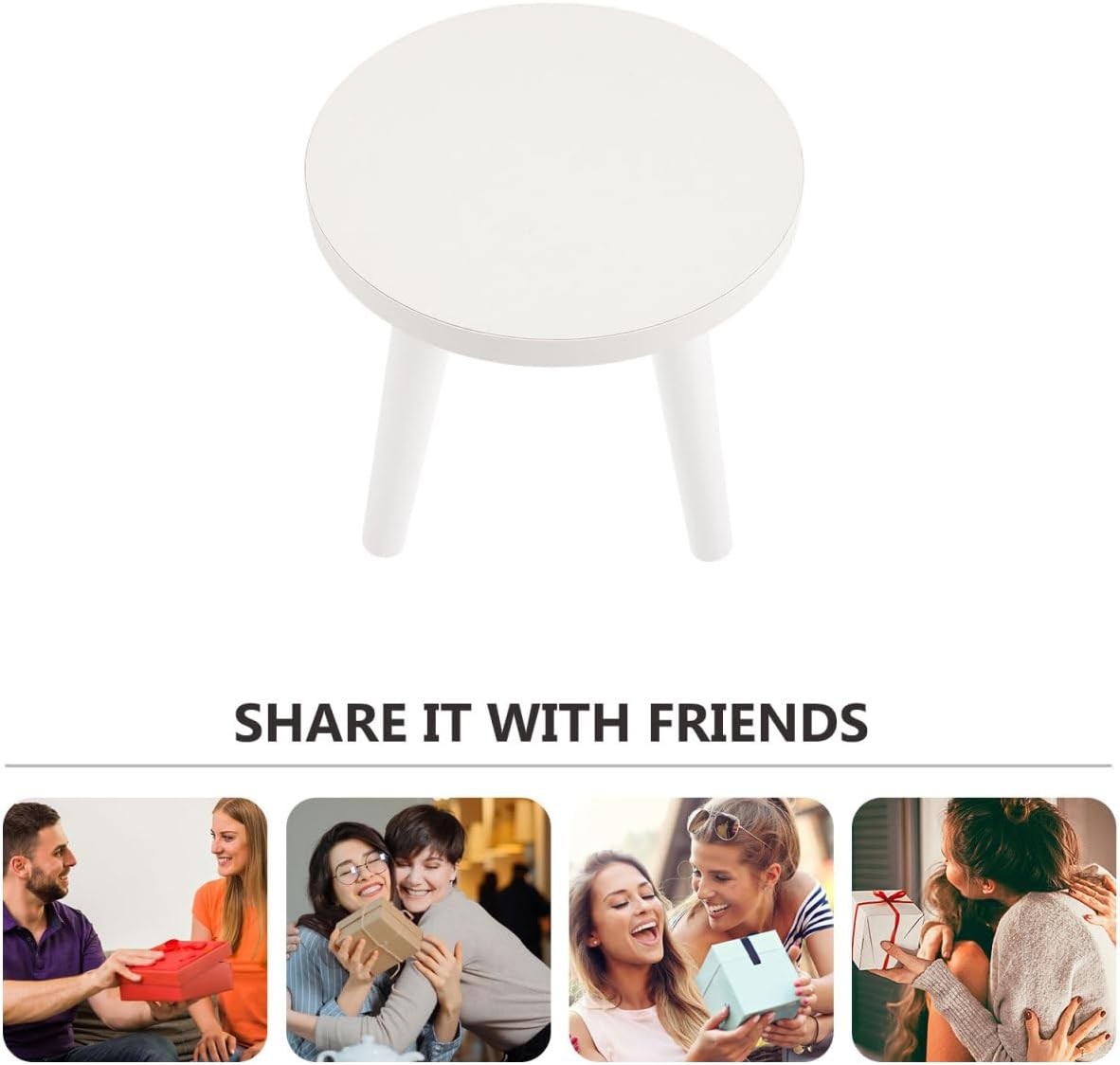Small Round Wooden Plant Stand Minimalist White Flower Pot Holder Indoor Decor
