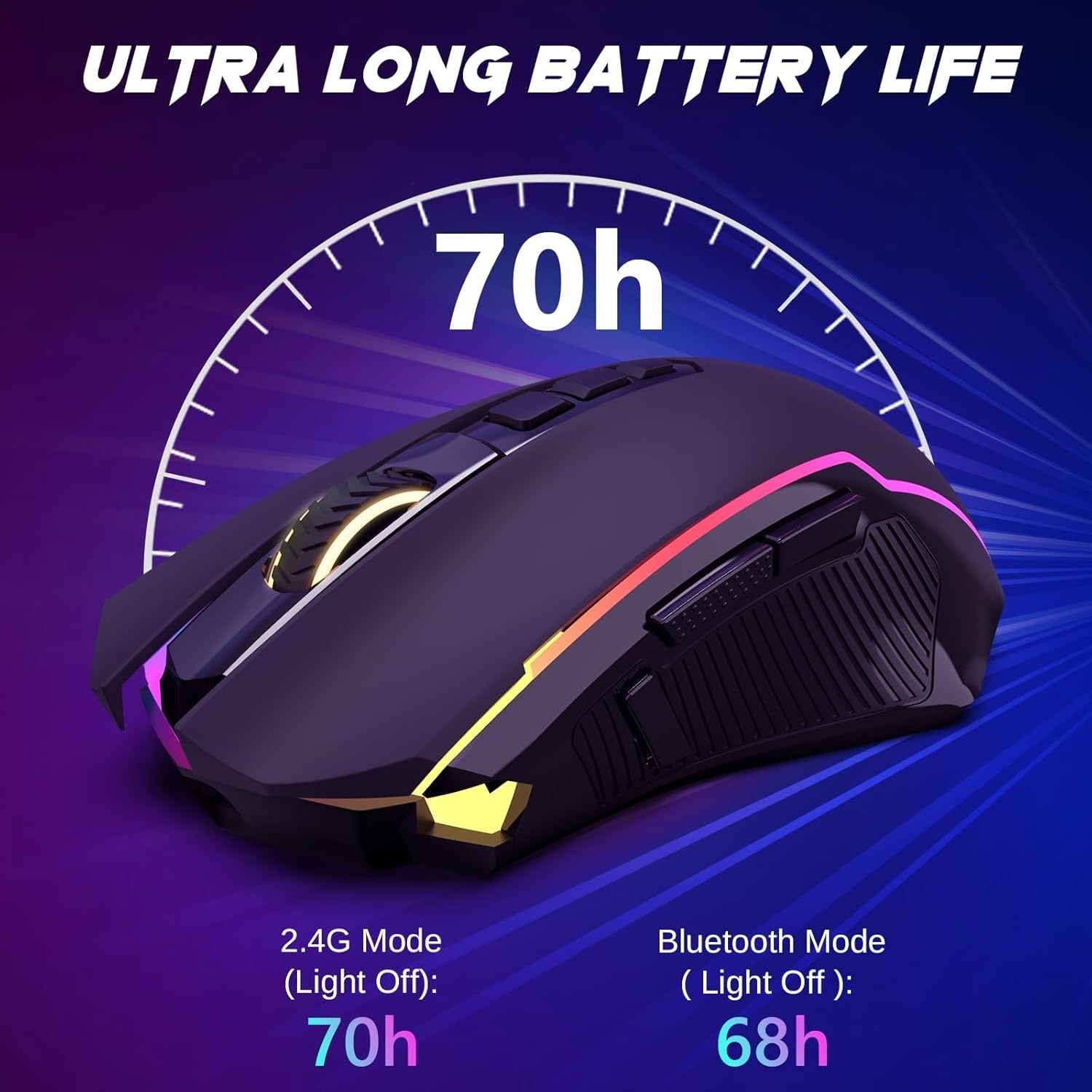 Wireless Gaming Mouse 12000 DPI RGB 9 Buttons Tri-Mode Rechargeable