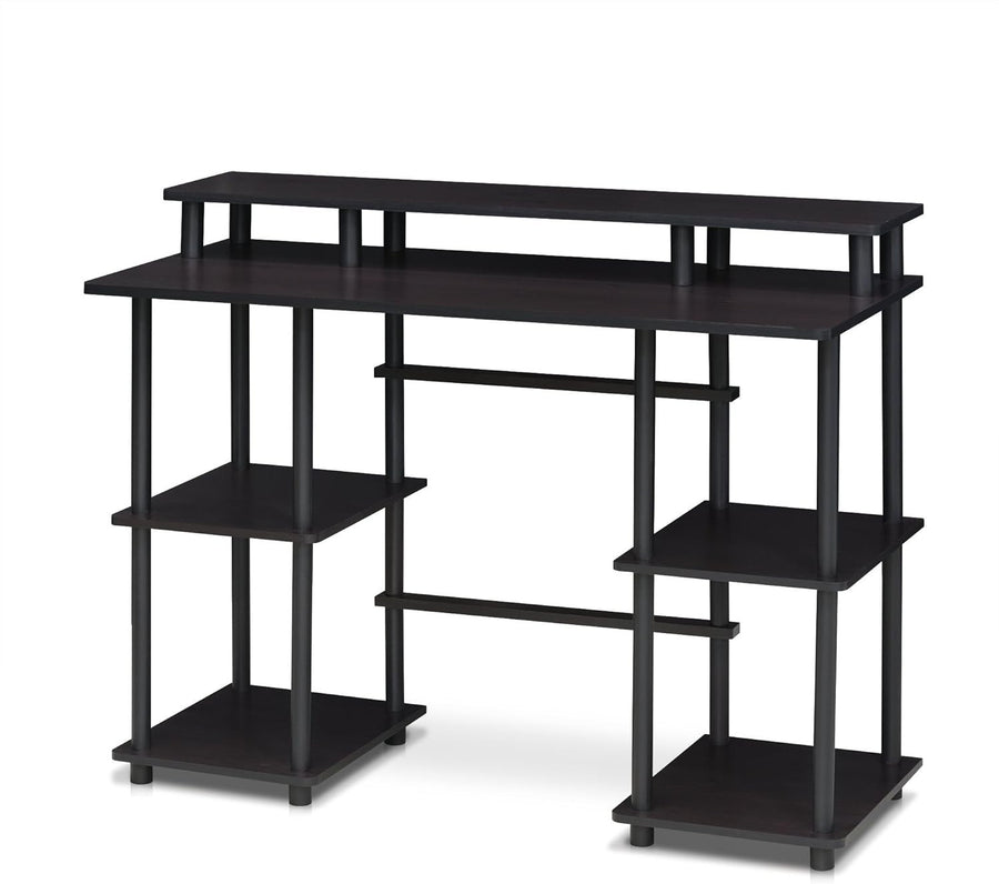 Modern Computer Desk with Shelves, Compact Espresso Office Table 113x48x86cm