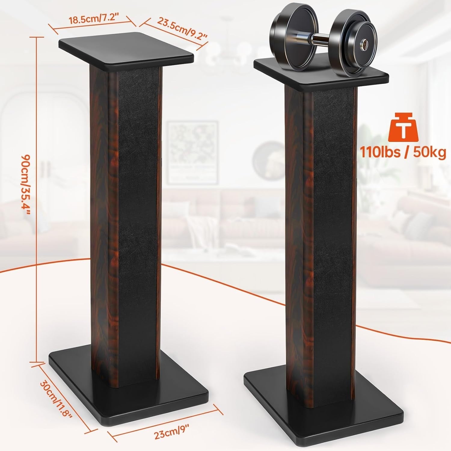 OUUTMEE 90cm Wooden HiFi Speaker Stands Pair Heavy Duty Sand Fill Design