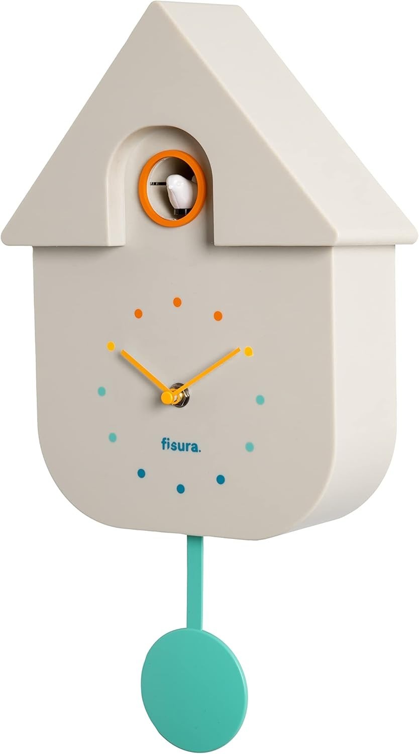 Modern Grey Cuckoo Wall Clock Silent Chime Minimalist Bird Sound Decor