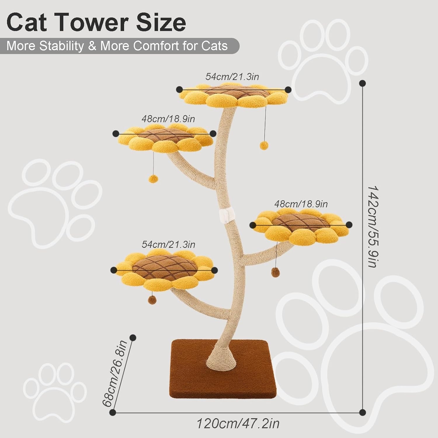 Sunflower Cat Tree 4-Level Wooden Tower Scratching Posts Indoor Climber