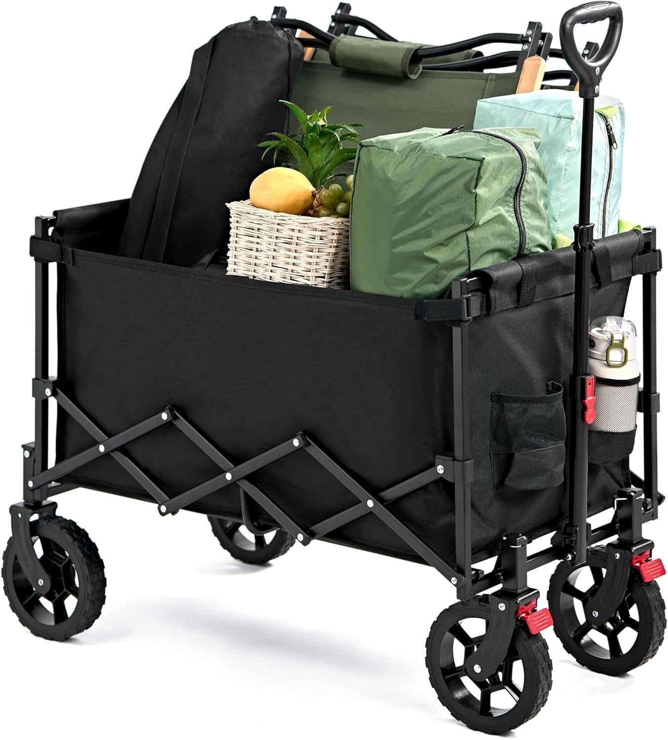 150L Folding Festival Trolley Camping Wagon Heavy Duty Garden Beach Cart Black