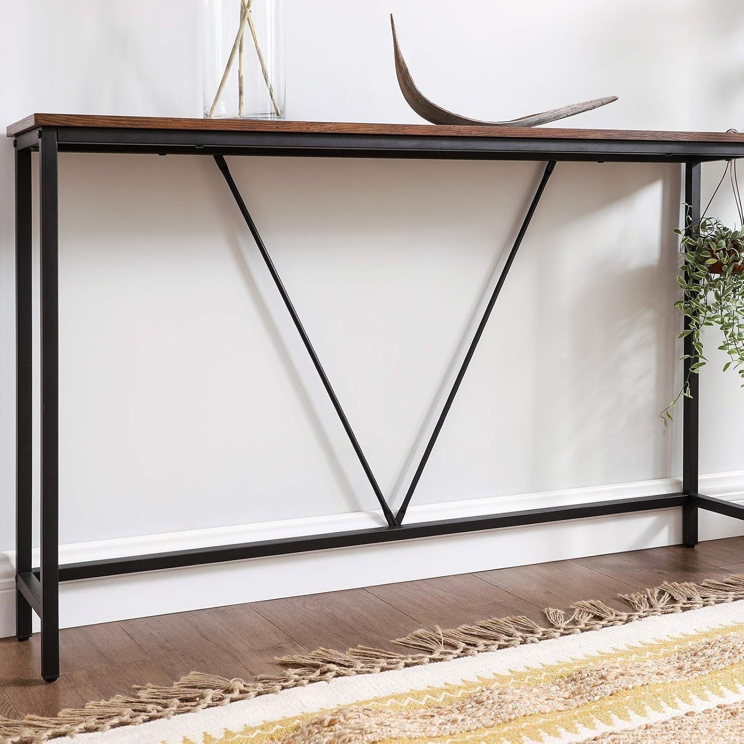 Rustic Slim Console Table Narrow Entryway Hallway Sofa Table 120cm Metal