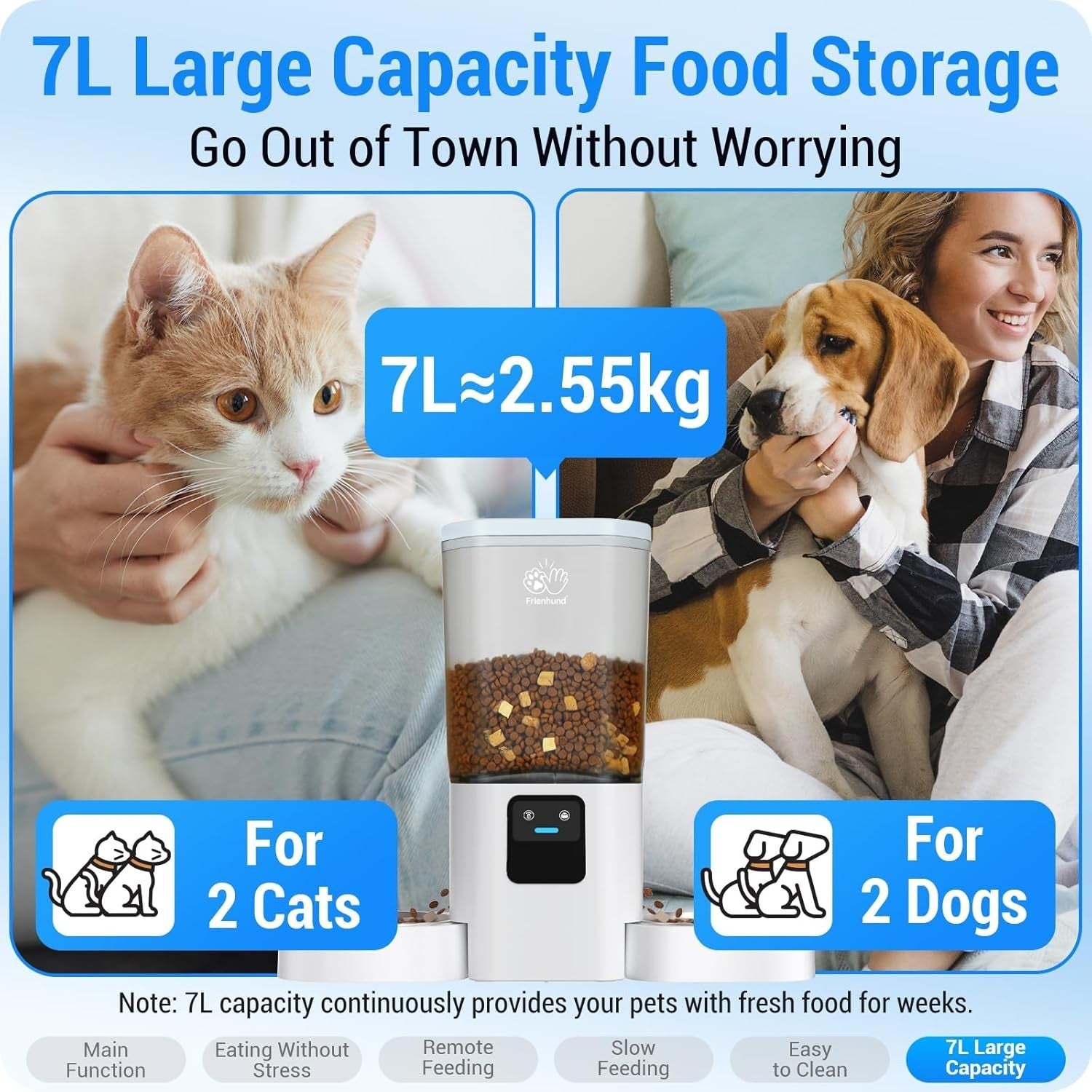 Automatic Cat Feeder 2 Cats WiFi App Control 7L Dual Bowl Alexa Feed