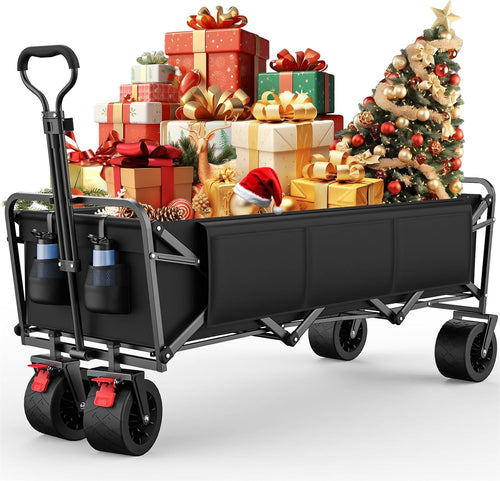 Black 250L Folding Camping Wagon Heavy Duty Festival Trolley 330lbs All-Terrain