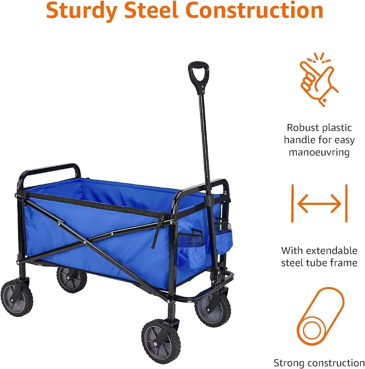 Collapsible Blue Garden Wagon Foldable Outdoor Camping Festival Trolley 120kg