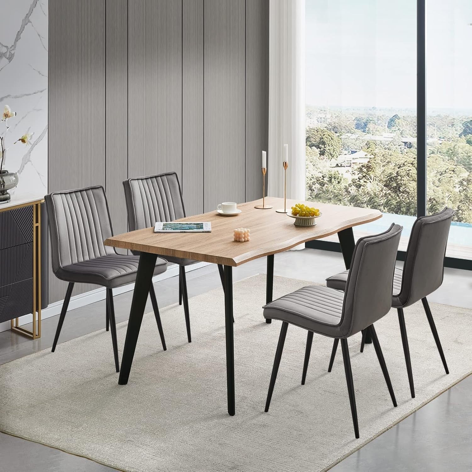 140cm Oak Effect Dining Table Metal Legs 6 Seater Modern Kitchen Room