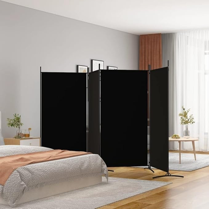 4 Panel Folding Room Divider Black Privacy Screen 346x180cm Fabric Partition