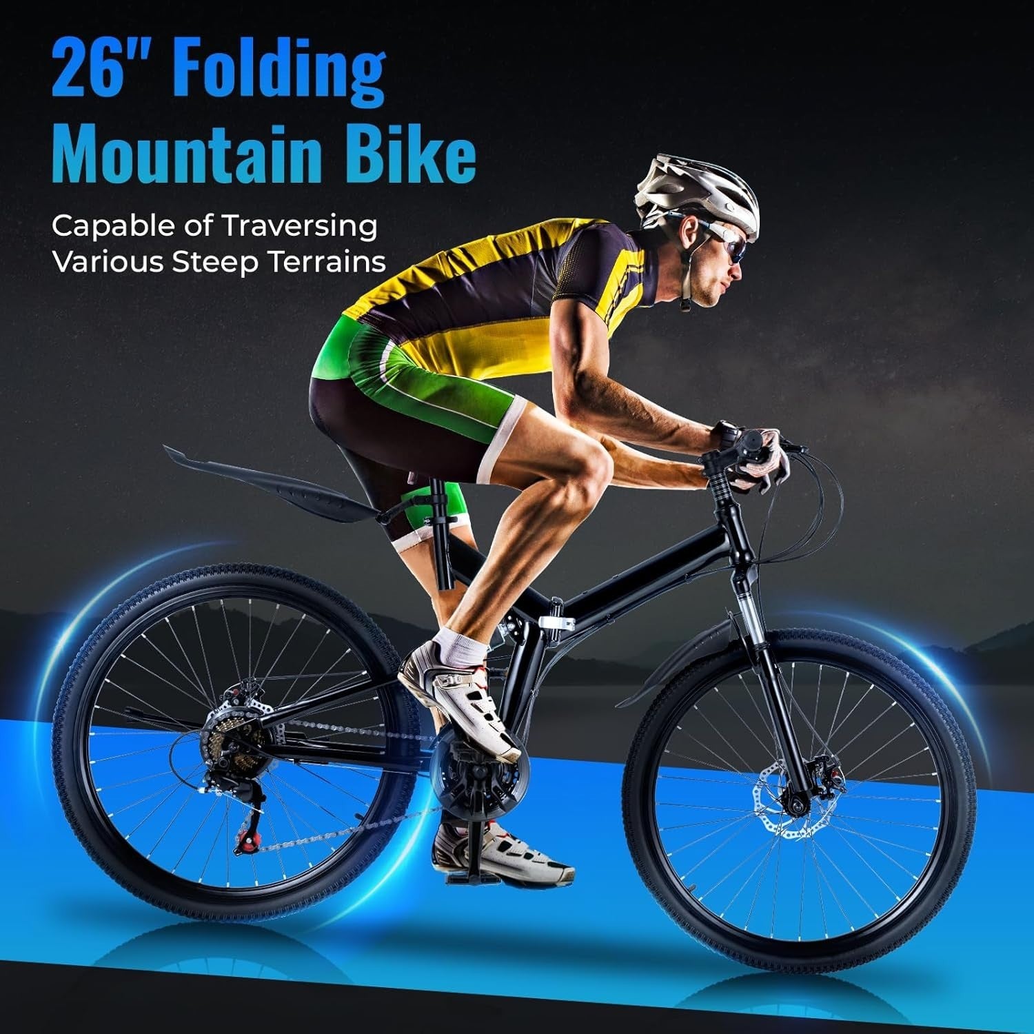 26" Folding Mountain Bike 21 Speed Mens Full Suspension Disc Brake