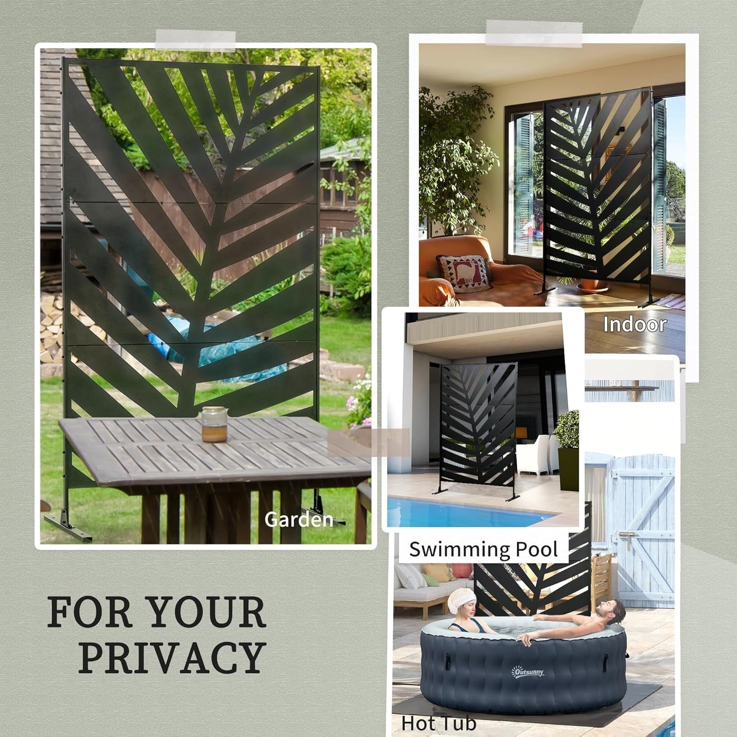 Garden Privacy Screen Freestanding Metal Divider Banana Leaf 6.5FT Outdoor Panel