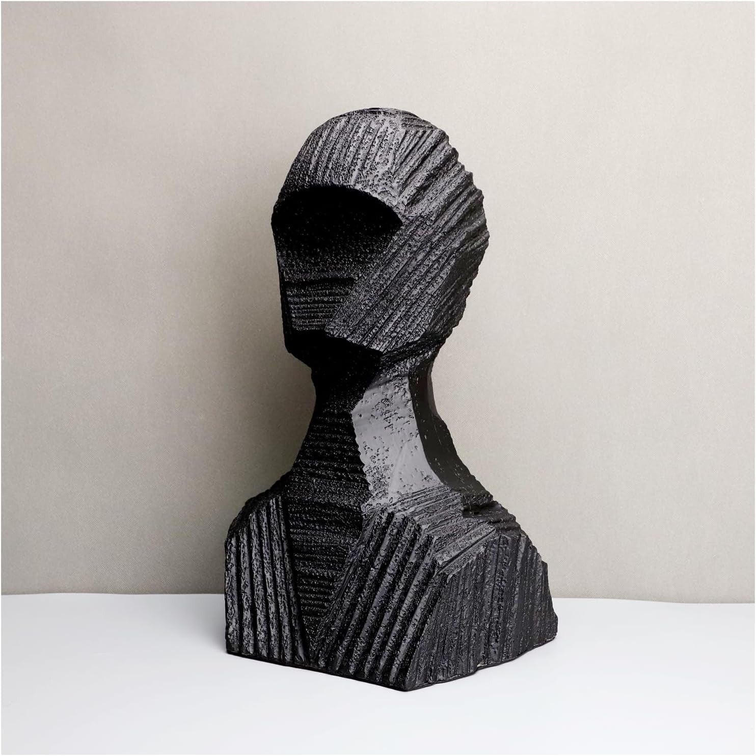 Abstract Resin Head Sculpture Modern Black Table Decor