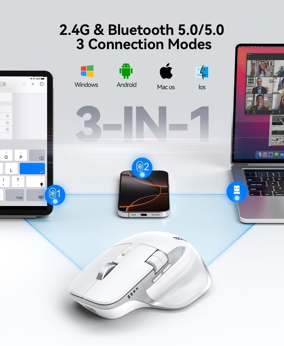 Bluetooth Wireless Mouse Thumb Scroll Rechargeable Silent Ergonomic Laptop PC