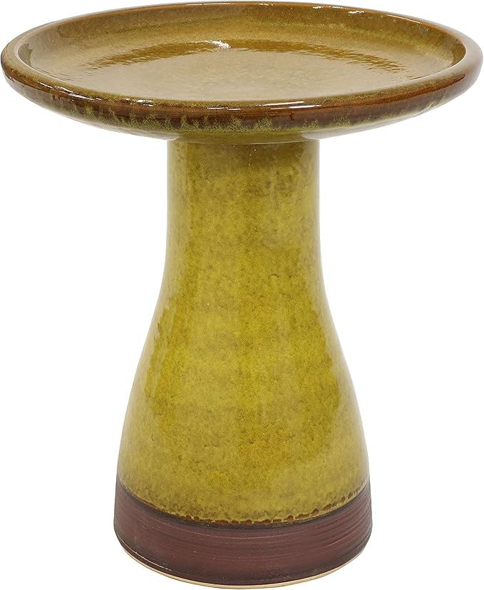 Ceramic Bird Bath Cognac Yellow – Outdoor Garden Bowl Frost-Resistant 21