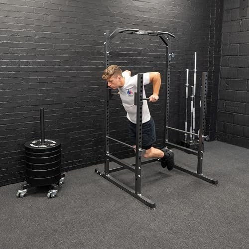 Heavy-Duty Half Power Cage Squat Rack Gunmetal with Dip Station & Safety Bars
