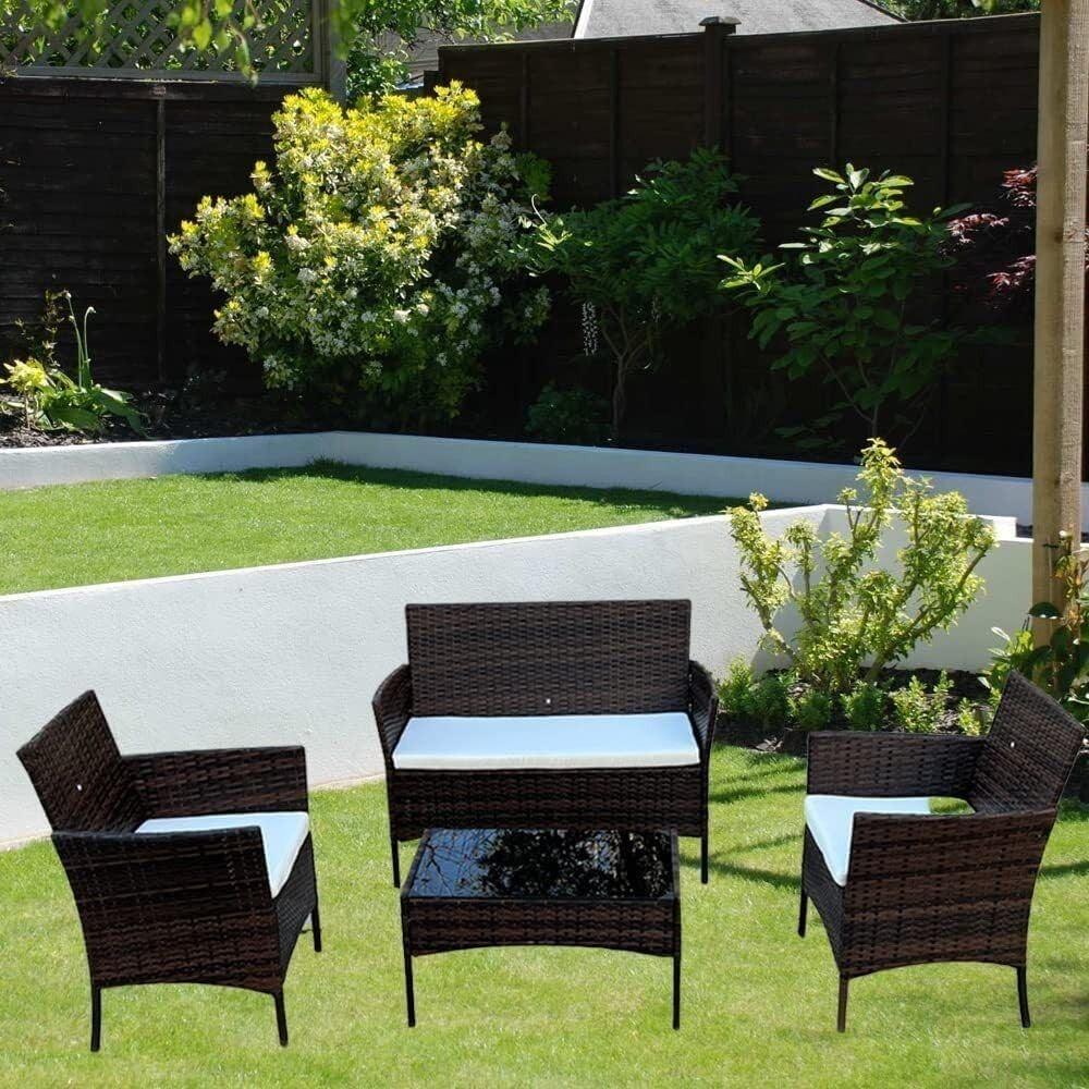 4 Seater Rattan Garden Furniture Set Outdoor Sofa Chairs Table Cushions