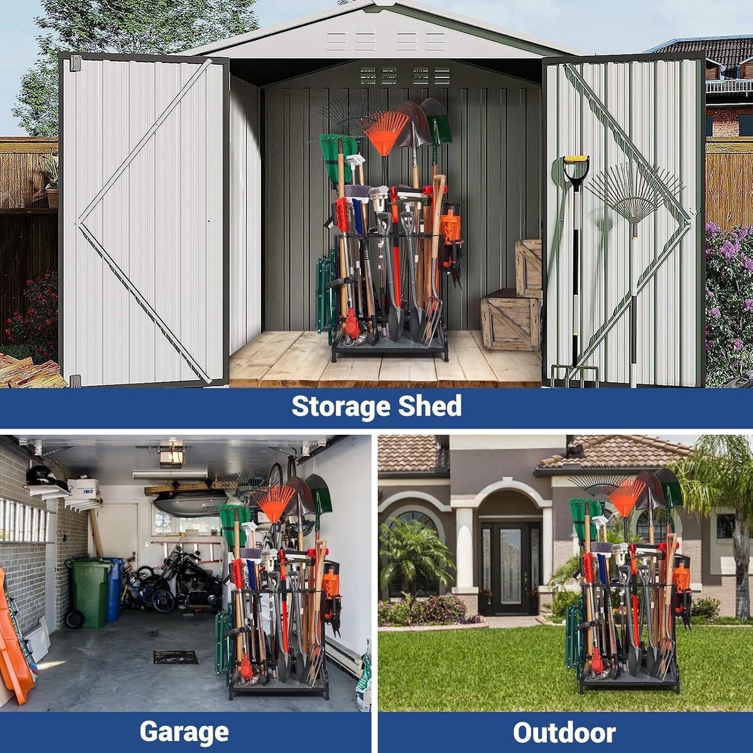 Adjustable Garden Tool Rack Steel & Plastic Holds 55+ Tools 72x55x72cm