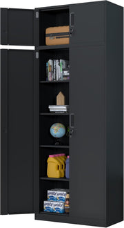 Tall Lockable Steel Storage Cabinet with Shelves, 220cm Metal Cupboard