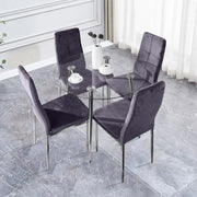 90cm Round Glass Dining Table with 4 Faux Leather Chairs Chrome Legs