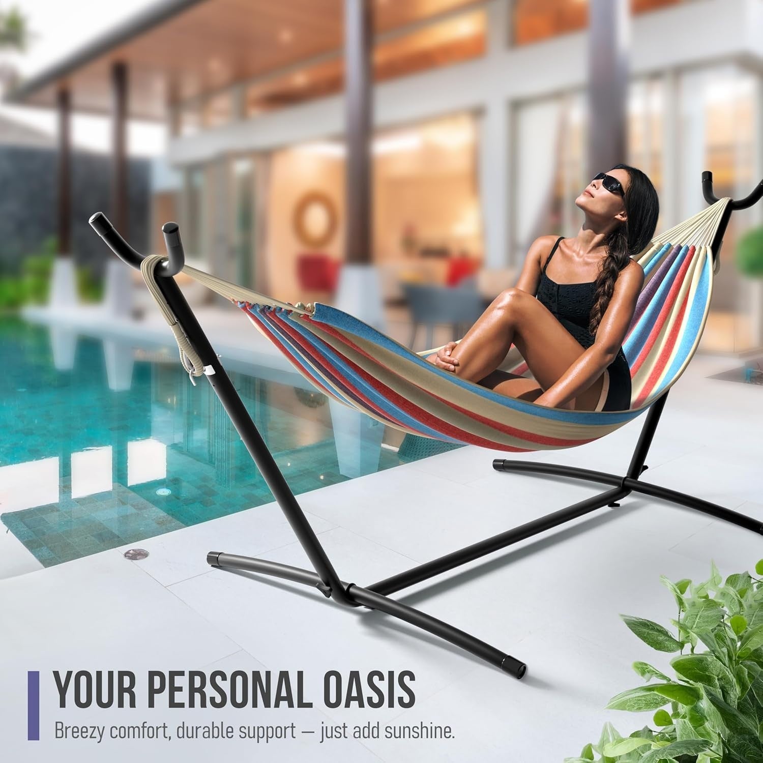 2-Person Luxury Hammock with Steel Stand, Heavy Duty 450lbs, Portable Comfort