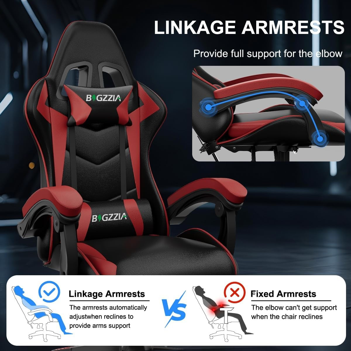 Gaming Chair with Bluetooth Speaker Ergonomic Office Chair Red