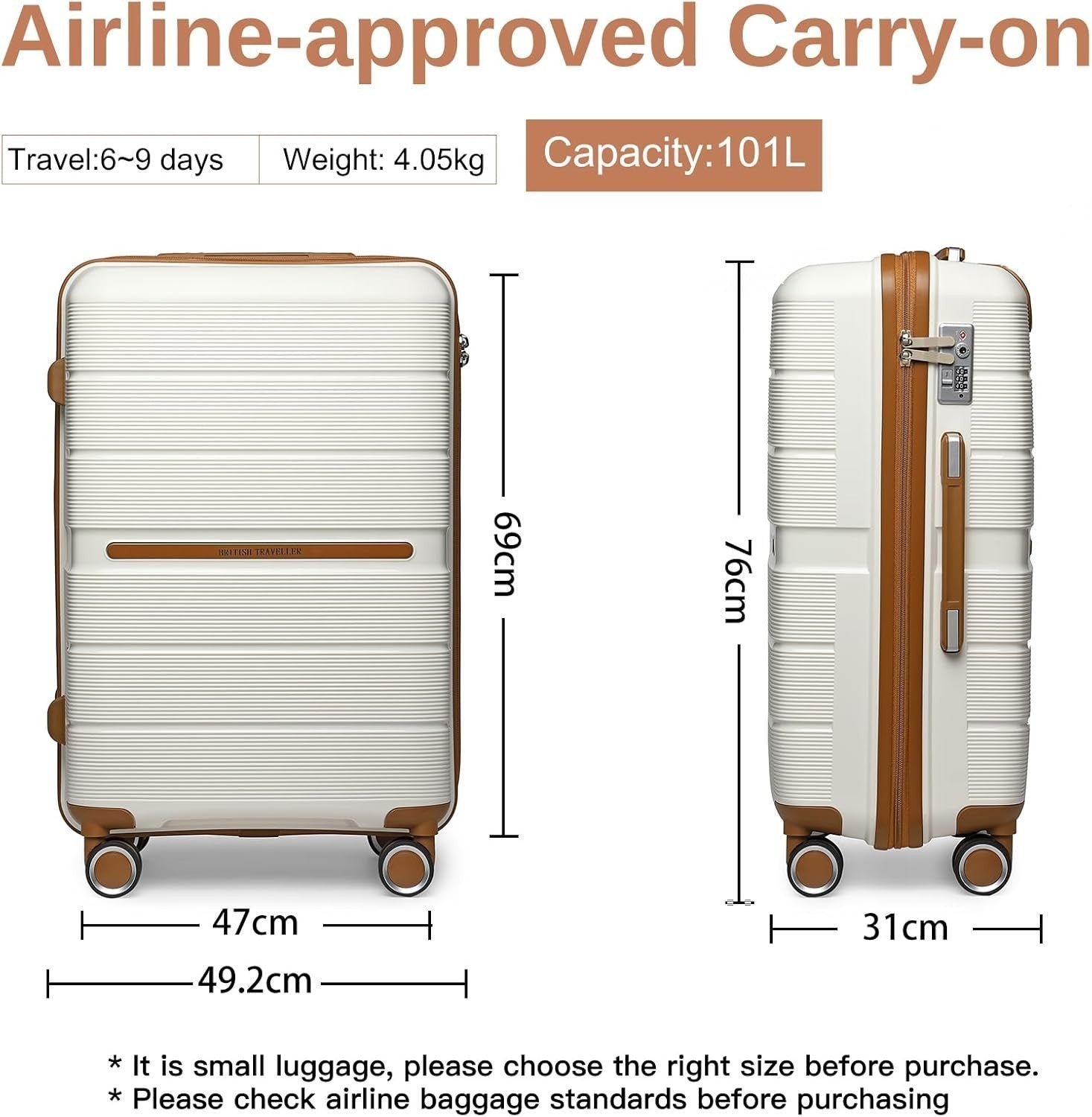 28'' Large Check In Luggage PP Hard Shell TSA Lock 4 Spinner Wheels