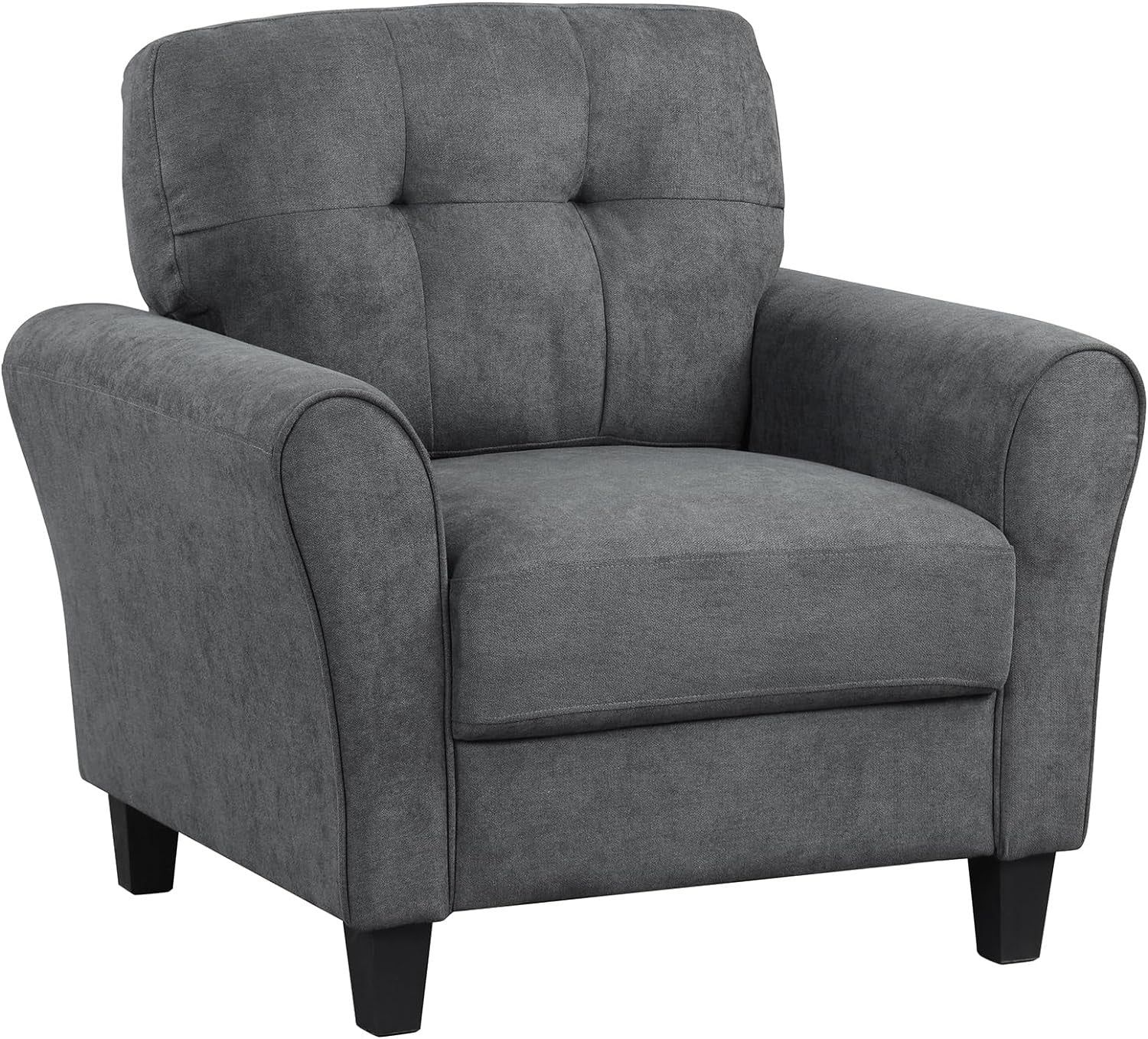 Grey Accent Armchair Tufted Fabric Lounge Chair Thick Cushion